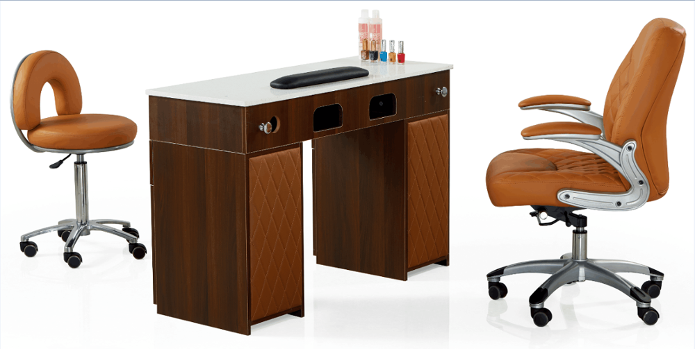 Brauner Maniküretisch, Nagelstange, Tech-Schreibtischstation mit Lüftungsschlitzen – kangmei